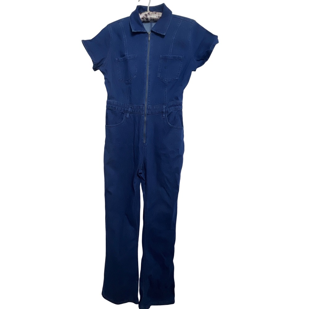 Rue 21 Women's Blue Denim Short Sleeve Utility Jumpsuit Romper L NWT